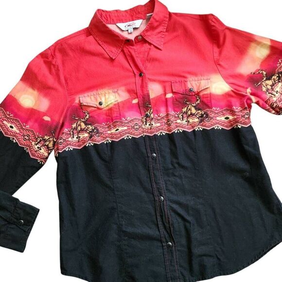Vintage Roper Western Aztec Shirt Womens XL Pearl Snap Front Cowboy Star Cut Out - Picture 1 of 4